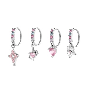 New-Phong Cách Xỏ Tai Xương Studs Với Micro-Thiết Lập Zirconia Teardrop Retro Mặt Dây Chuyền Đầy Màu Sắc Clip Tai Cô Gái Ngọt Ngào Phong Cách Bông Tai - Product Image 2