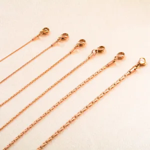 Collares de cadena minimalistas de acero inoxidable de 0.6/0.8/1/1.2/1.8/2.3 mm en oro rosa, cadenas finas básicas para mujer, regalo de joyería. - Product Image 5