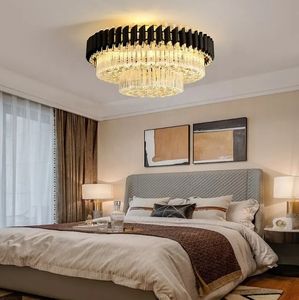 Iluminación de celo Araña de techo Vestíbulo Salón Rectángulo redondo Led K9 Cristal LED Luz de techo negro - Product Image 3