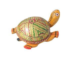 รูปปั้นเต่าไม้ทำมือเพ้นท์ลายดอกไม้แบบดั้งเดิม งานศิลปะตกแต่งบ้าน - Product Image 3