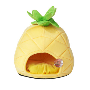 Lit pour animaux de compagnie en forme d'ananas, maison douce pour chat, ronde avec feuilles vertes pour chats - Product Image 5