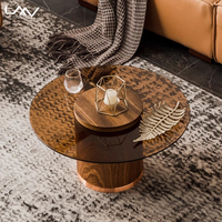 Salon de style vintage nordique table basse ronde hôtel villa cadre en bois dessus en verre meubles de table basse en noyer