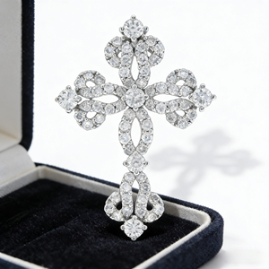 สร้อยคอจี้รูปกางเขนแบบคลาสสิก ชุบทองคำขาว 10K/14K/18K ประดับเพชร CVD ผลิตในห้องปฏิบัติการ ของขวัญสำหรับโอกาสพิเศษ - Product Image 3