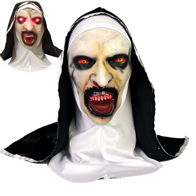 Feest Propsheadsjaal Horror Kostuum Cosplay Led Eye Licht Op Duivel Realistisch Halloween Eng Griezelig Nonnenmasker