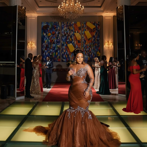 Vestidos de Fiesta Largos de Lujo con Ilusión de Chocolate, Talla Grande, Estilo Sirena, con Cuentas, para Ocasiones Especiales, Encaje y Tul, para Eventos Nocturnos, 2024 - Product Image 3