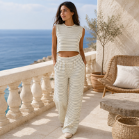 Ensemble deux pièces rayé pour femme Joydressing, haut court sans manches et pantalon large, ensemble décontracté pour la vente en gros