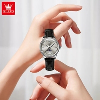 OLEVS 7039 Montre Femme Diamant Luxe Automatique Original Mécanique Cuir Phase de Lune Étanche Élégante Femme Robe Montres