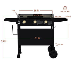 Prix d'usine Vente <span class=keywords><strong>Grande</strong></span> Surface 3-Allumage <span class=keywords><strong>Gaz</strong></span> <span class=keywords><strong>Plancha</strong></span> Couverture Rigide Roues Grill pour Services de Restauration - Product Image 3