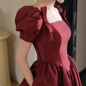 Robe de mariée élégante de style français <span class=keywords><strong>en</strong></span> cachemire rouge avec volants, longueur au sol, petite mariée, princesse <span class=keywords><strong>en</strong></span> fuite, fiançailles, cérémonie haut de gamme pour adultes - Product Image 4
