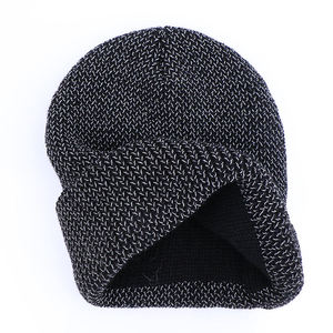 Qianzun Nhà Sản Xuất Cực Lông Cừu Lót Gân Đan Beanie Tùy Chỉnh Quá Khổ Phản Quang Acrylic Beanie Hat - Product Image 2