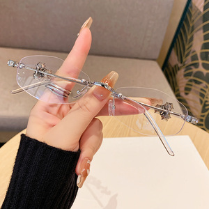 Montures de lunettes ovales sans monture avec accents de diamants, verres en PC, unisexe, décoratives pour les sorties, le cyclisme, la conduite, les fêtes - Product Image 2