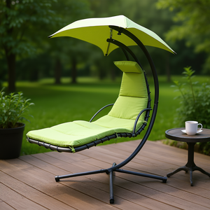 Chaise longue suspendue incurvée d'extérieur avec parasol, coussin en tissu et structure métallique pour patio SL-SW5264C - Product Image 2