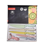 Ensemble de 6 couteaux de cuisine en acier inoxydable à lame peinte, accessoires de cuisine en paille de blé et en métal