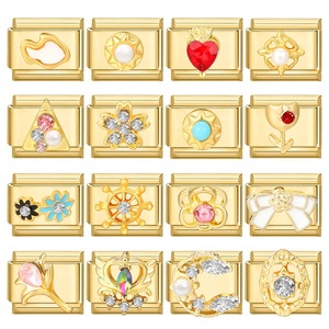 HP258 Bracelet DIY à modules italiens en acier inoxydable avec <span class=keywords><strong>base</strong></span> dorée, élément nuage blanche, fleur et breloque cœur, style 'Love' - Product Image 6