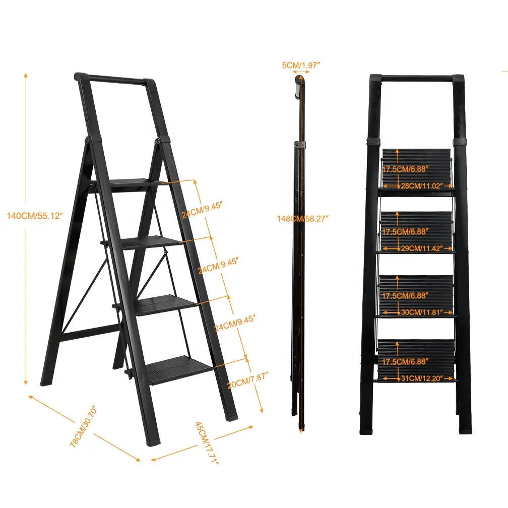 Baoyouni Moderne Anti-Slip Pedaal 4 Stap Ladder Met Handvat Aluminium Vouwen Krukje Inklapbare Ladder Stoel Voor Outdoor