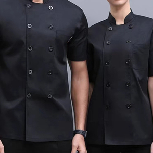 Veste <span class=keywords><strong>de</strong></span> <span class=keywords><strong>chef</strong></span> unisexe à manches courtes noire avec un design à double boutonnage, uniforme <span class=keywords><strong>de</strong></span> travail respirant pour la cuisine et les restaurants - Product Image 2