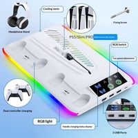 Base de refroidissement universelle en plastique pour console PS5 Slim Pro, support de ventilateur multifonctionnel, station de charge double pour manettes, éclairage RGB