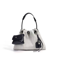 Sac seau vintage de luxe en jean avec cordon de serrage pour femme, sac à bandoulière en cuir pleine fleur pour dames, vente en gros