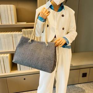 Bolsa de Mano de Lona de Algodón Sólido, Bolsa de Hombro de Gran Capacidad, Bolsa de Compras Ecológica para el Uso Diario y Actividades de Marca - Product Image 3