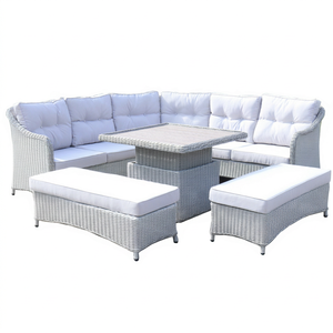Conjunto de Sofás de Jardín de Mimbre para Exteriores con Cojines Blancos, Diseño Contemporáneo, Muebles de Mimbre de PE Impermeables para Patio - Product Image 1