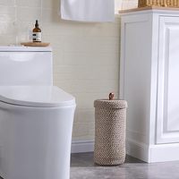 Panier de rangement pour papier toilette de style bohème, rond, gain de place, en coton tissé à la main, pour rouleaux jumbo