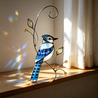 Ornement mural artisanal Art Déco en vitrail bleu avec motif de colibri, en métal, pour la maison, nouveau modèle OEM/ODM