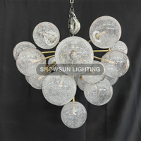 Lustre rond moderne en verre soufflé à la main de 27 pouces, lampe suspendue pour salon, lustre en forme de boule à bulles