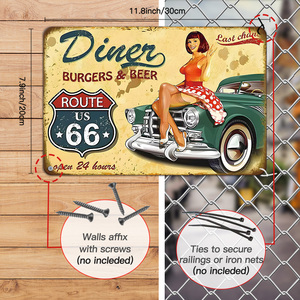 Letrero Metálico Retro Route 66 Pin Up, Decoración de Pared con Diseño de Auto Viajando por América, para Garaje, Cueva del Hombre, Bar - Product Image 3