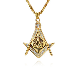 Cross-border yunnique trendy <b>titanium</b> steel gold-plated diamond Freemason necklace for men, punk style, colorfast, - Product Image 1