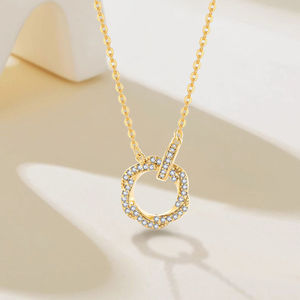 YILUN, collar con colgante de círculo chapado en oro amarillo, Plata de Ley 925, cristales CZ, piedras, collar circular, joyería de moda para mujer - Product Image 3