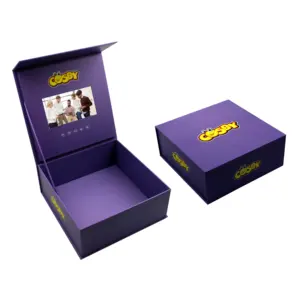 Hot sale promotional with logo items customize branded greeting card luxury magnetic lcd gift sets video box