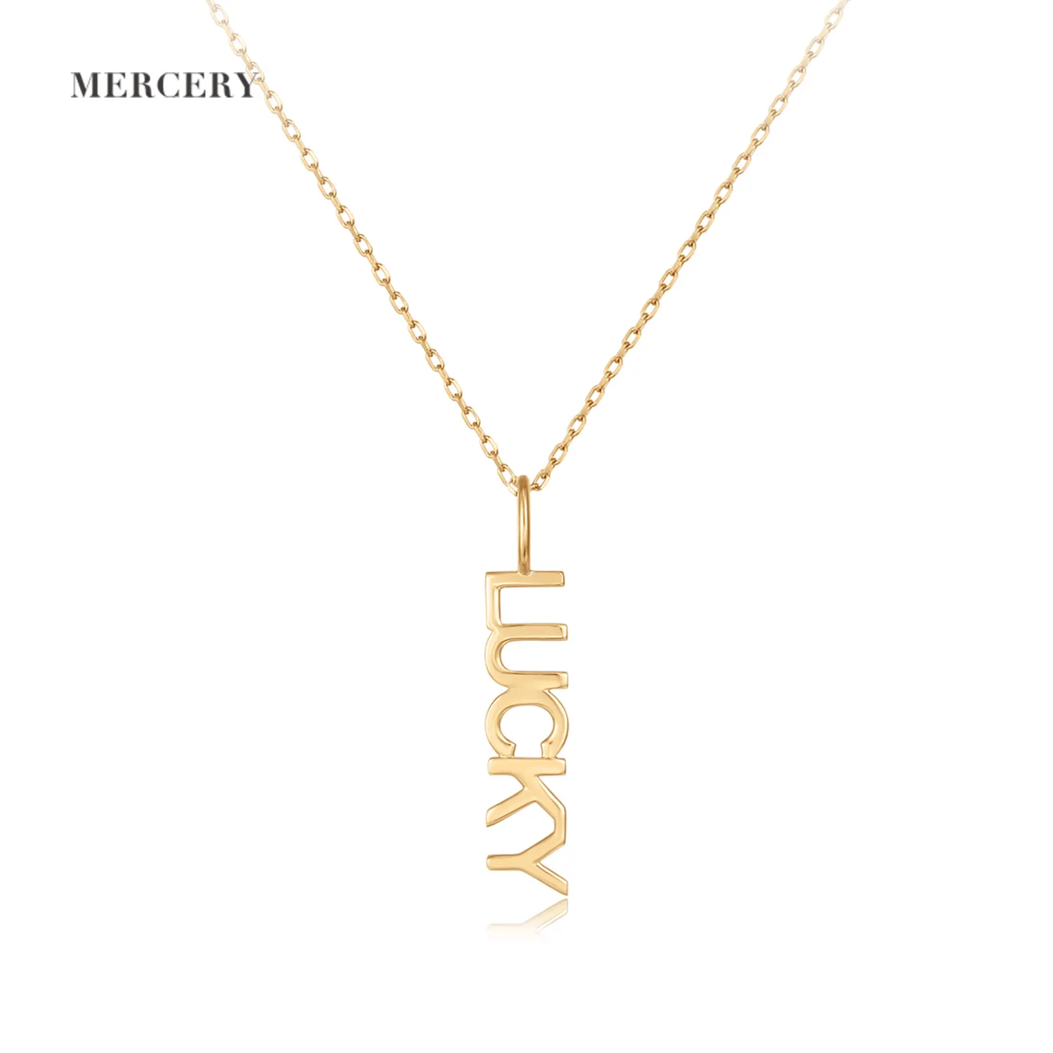 Mercery Jewellery Word Pendant Real Gold 18K Customized Different Font Letter 14K Solid Gold Lucky Initial Necklace