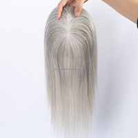 Topper de cheveux fait main de haute qualité, sel et poivre, cheveux brésiliens Remy, topper en dentelle mono, perruque, cheveux gris pour personnes âgées