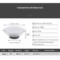Spot LED d'intérieur rond encastrable SMD2835 coloré à intensité variable, panneau LED en acrylique, 220V, découpe 70-80mm, Plafond LED, 5W