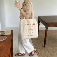 Sac fourre-tout en toile de coton recyclable avec motif lettres, sac de shopping réutilisable à porter à l'épaule pour un usage quotidien