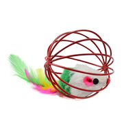 Juguetes interactivos al por mayor para gatos, jaulas, juguetes para masticar de alambre de hierro con plumas de colores y pintura de colores, medianos, para interior/exterior, sólidos.