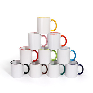 Tasse à café en céramique avec logo imprimé, couleur personnalisée, bord doré, 11oz, vierge, sublimation, avec poignée colorée - Product Image 1