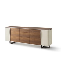 Commode sur mesure en mélamine imitation bois avec placage en cuir, comptoir en marbre, trépied en métal, meuble de salon, buffet