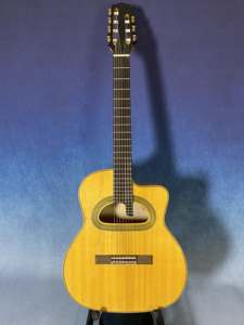 Yunzhi <span class=keywords><strong>guitare</strong></span> acoustique <span class=keywords><strong>gitane</strong></span> 7 cordes 16 pouces fabriquée à la main avec corps creux en érable flammé couleur originale table en épicéa finition ébène - Product Image 6