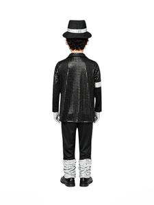 Costume de star pop pour enfants HP, tenue de danse classique pour garçons Michael avec chapeau, veste à paillettes, ensemble pantalon pour Halloween, cosplay, fête costumée - Product Image 3