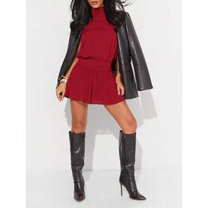 Vestido Mini Rojo Personalizado para Mujer, Estilo Halter, Línea A, Chifón, con Lazos en la Espalda, para Fiesta o Club - Product Image 4