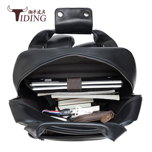Tiding Genuine Leather <b>Backpack</b> <b>Black</b> Men's Business Travel Laptop Bag With 3D Mesh Back Cushioning - Product Image 4