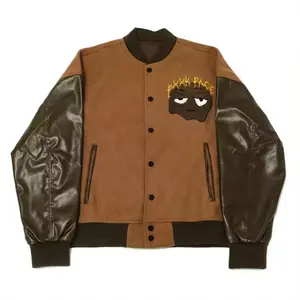Chaqueta Varsity personalizada de alta calidad, chaquetas con letras sólidas de un solo pecho, chaqueta Varsities bordada con relleno de cuero