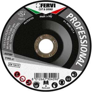 Disque de meulage professionnel Fervi 115 x 1,6 x 22,23 mm, disque de coupe pour métaux grossiers, fabriqué en Italie - Product Image 1