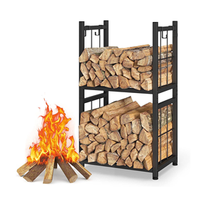Support à bois de chauffage 2 niveaux porte-bûches en métal avec 4 crochets en S présentoir à bois de chauffage extérieur pour stocker du bois de chauffage - Product Image 1