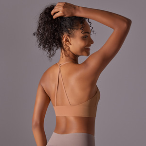Women Halter U Neck Sports Bra Thin T <b>Back</b> Strap Removable Pads Yoga Bra <b>Low</b> Support Slim Stretch Athletic Crop <b>Top</b> OEM ODM - Product Image 6