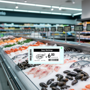 Étiquettes de prix électroniques numériques JINGXIN 2,66 pouces pour rayonnages de congélateurs de centres commerciaux, section fruits de mer, encre électronique - Product Image 1