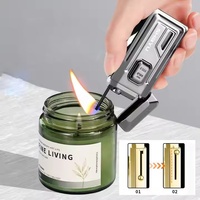 Nouveau rétractable flamme nue double interrupteur d'incendie gonflable briquet Butane fenêtre transparente batterie allumage allume-cigare