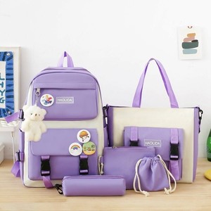 Bốn mảnh đặt học sinh nữ Tiểu Học Trung Học Cơ Sở Ba lô học sinh Đại Học Vải tương phản Ba lô - Product Image 3