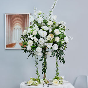 Mezcla de Flores Artificiales, Hierba Verde, Rosa Roja Borgoña, Bola de Flores para Centros de Mesa de Boda, Decoración de Ramos de Flores - Product Image 3